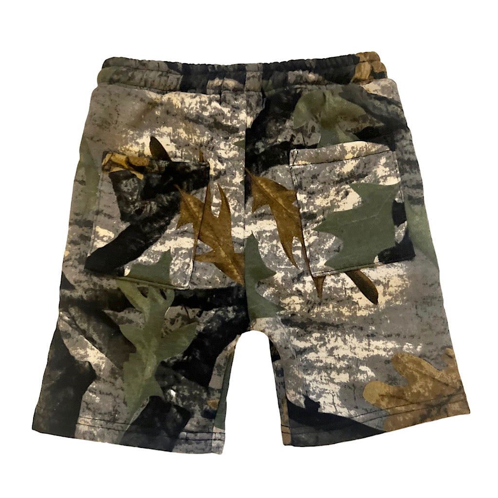 Oversized Pocket Fleece Shorts - Grey Camo